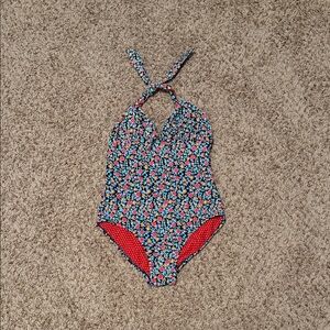 Jessica Simpson Navy Floral Halter One-Piece Swimsuit